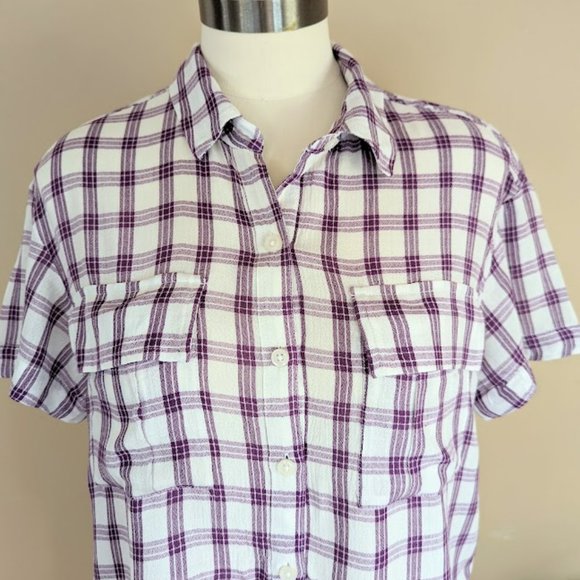 BP Drop Shoulder Purple Plaid Top - Size Small - Picture 2 of 8